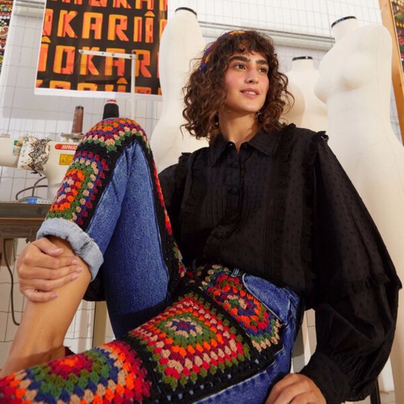 farm rio black cotton blouse - Picture 5 of 9